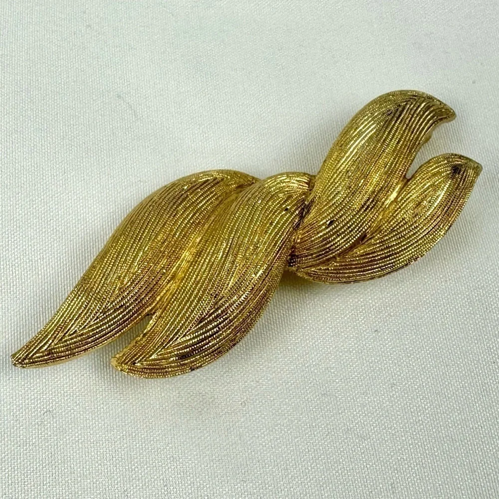 Monet Brooch Pin Vintage Signed Brushed Gold Color Costume Jewelry